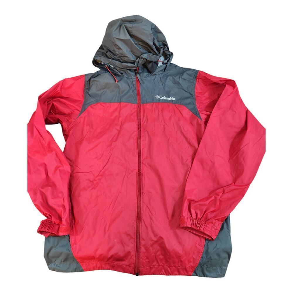Columbia mens windbreaker jacket full zip hood red gray sz small sportswear